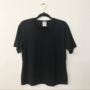 Allison Daley Black Beaded Short-Sleeve Top